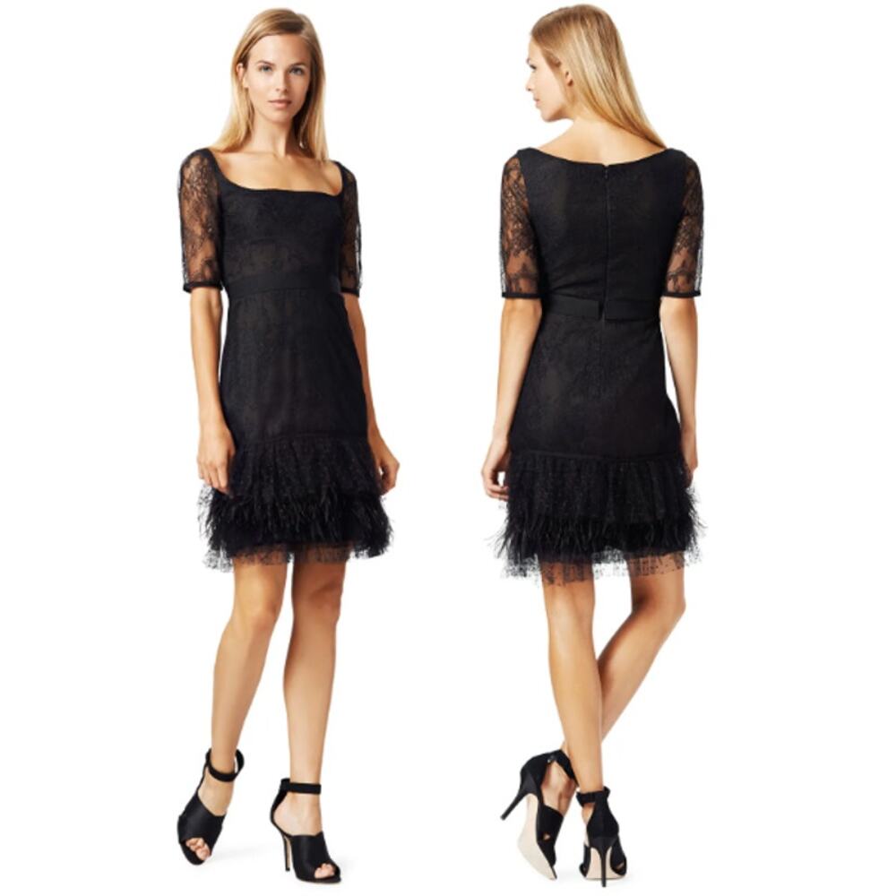 Marchesa Notte Dress Women's Size Small Black Feather Dark Romance Mini Dress